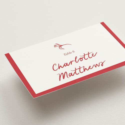 This is a brick wedding place cards with standard by Julia Liverton called love in bloom printing on signature in placecard