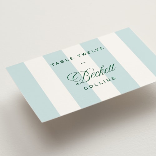 This is a low tide wedding place cards with standard by Susan Zinader called island palm printing on signature in placecard