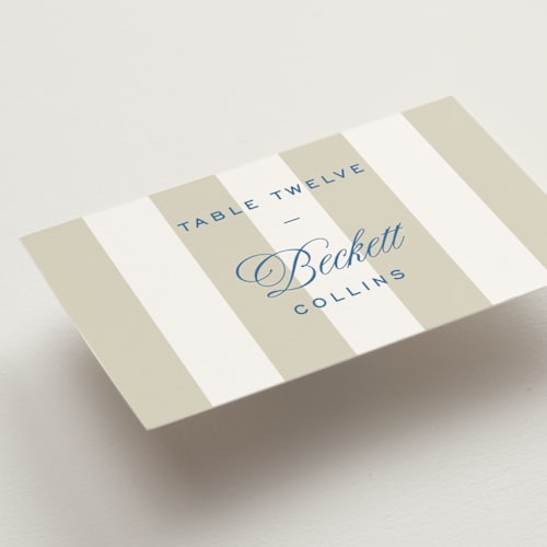 This is a boardwalk wedding place cards with standard by Susan Zinader called island palm printing on signature in placecard