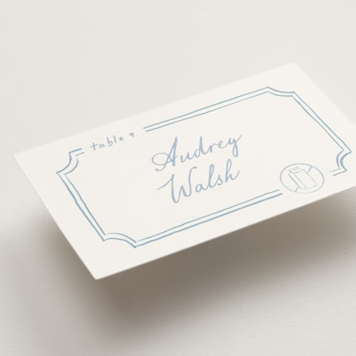 This is a marine wedding place cards with standard by Creo Study called organic frame printing on signature in placecard