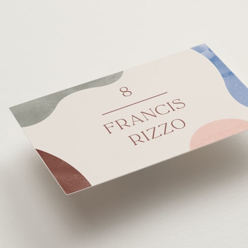 This is a coastal wedding place cards with standard by Pixel and Hank called deconstruct printing on signature in placecard