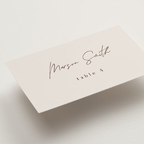 This is a ecru wedding place cards with standard by AK Graphics called love note printing on signature in placecard