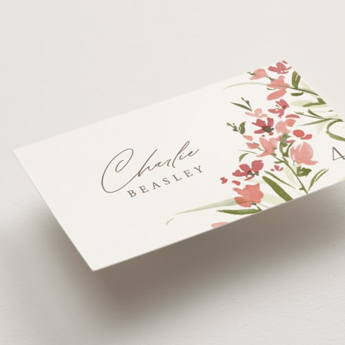 This is a garnet wedding place cards with standard by Everett Paper Goods called fleur printing on signature in placecard