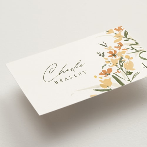 This is a citrine wedding place cards with standard by Everett Paper Goods called fleur printing on signature in placecard