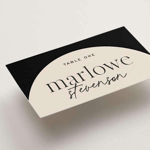 This is a noir wedding place cards with standard by Jessica Corliss called little party big love printing on signature in placecard