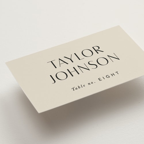 This is a sand wedding place cards with standard by Robert and Stella called amara printing on signature in placecard