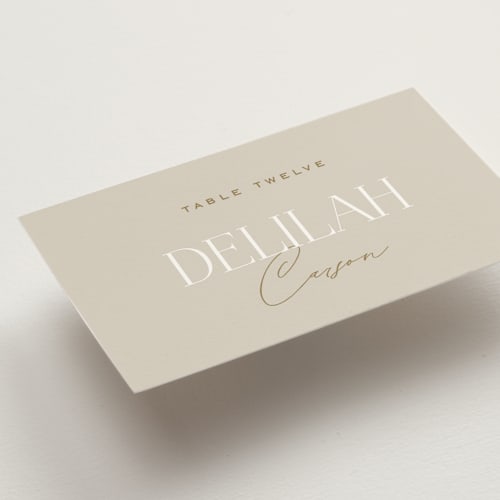 This is a natural wedding place cards with standard by Leah Bisch called oval printing on signature in placecard