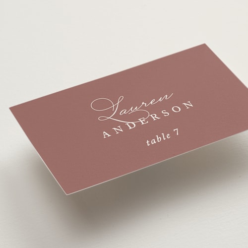 This is a dusty rose wedding place cards with standard by Jennifer Postorino called initial printing on signature in placecard