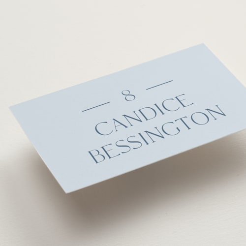 This is a bluebell wedding place cards with standard by Baumbirdy called floral type arch printing on signature in placecard