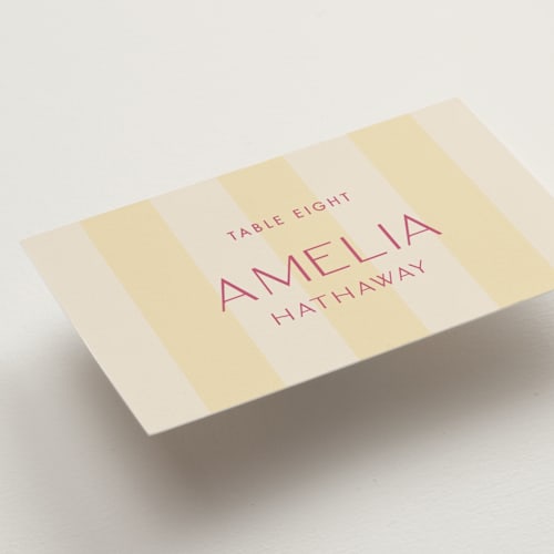 This is a lemon wedding place cards with standard by Ellen Schlegelmilch called palmetto printing on signature in placecard