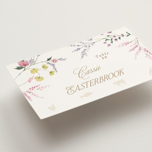 This is a elegant marquee wedding place cards with standard by Phrosné Barwood called whimsey floral printing on signature in placecard