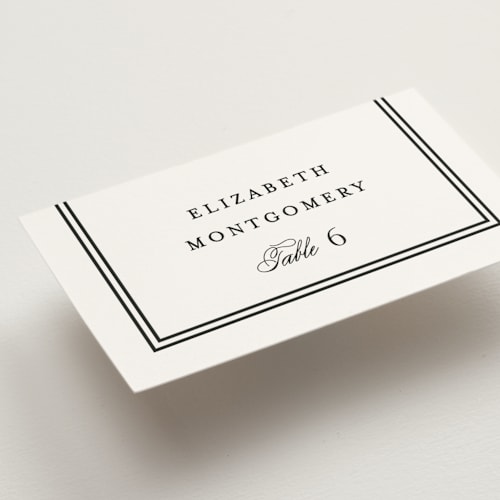 This is a tuxedo wedding place cards with standard by Carolyn MacLaren called timeless together printing on signature in placecard