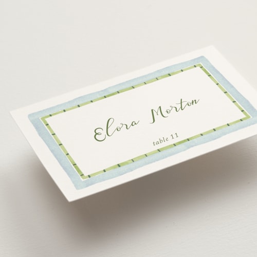 This is a celeste wedding place cards with standard by Pati Cascino called alento printing on signature in placecard