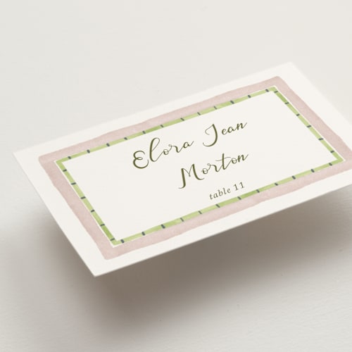This is a mauve wedding place cards with standard by Pati Cascino called alento printing on signature in placecard