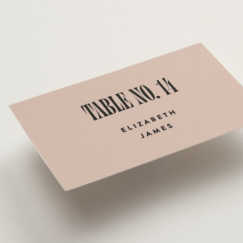 This is a noir wedding place cards with standard by Alethea and Ruth called bold stack printing on signature in placecard