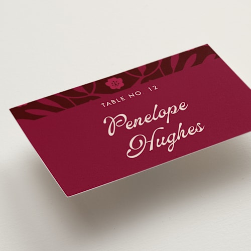 This is a garnet wedding place cards with standard by Morgan Kendall called victorian chic printing on signature in placecard