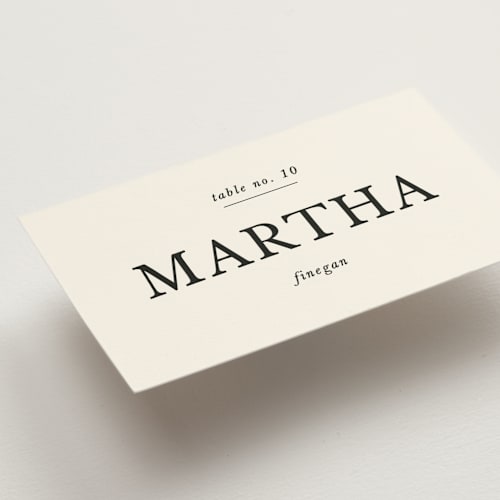 This is a onyx wedding place cards with standard by Monika Konieczna called simple elegance printing on signature in placecard