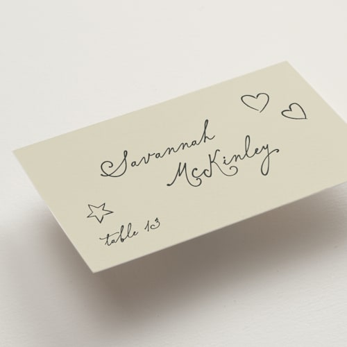 This is a starlight wedding place cards with standard by Kelly Watkins called whimsical printing on signature in placecard
