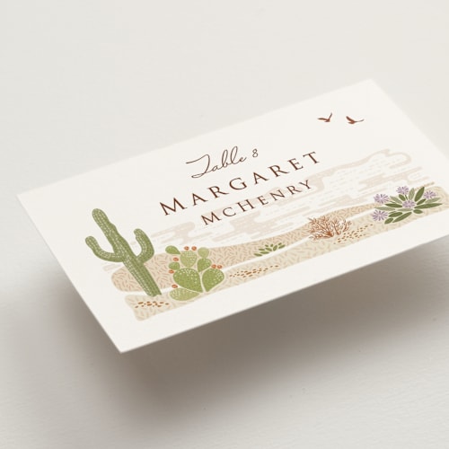 This is a red rock wedding place cards with standard by Paper Sun Studio called westward printing on signature in placecard
