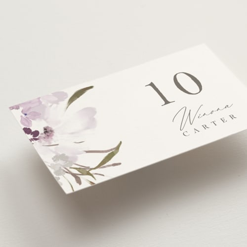 This is a lilac wedding place cards with standard by Grace Kreinbrink called meadow burst printing on signature in placecard