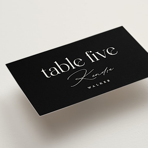 This is a noir wedding place cards with standard by Christie Garcia called photographie printing on signature in placecard