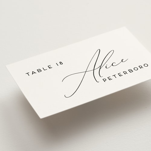 This is a tuxedo wedding place cards with standard by Genna Blackburn called the script printing on signature in placecard