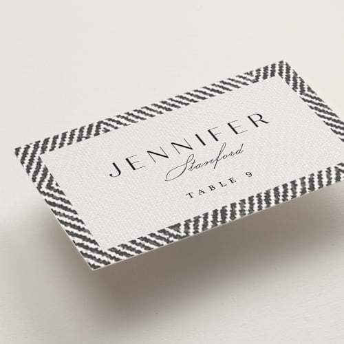 This is a noir wedding place cards with standard by FRANI called elegant ethno printing on signature in placecard