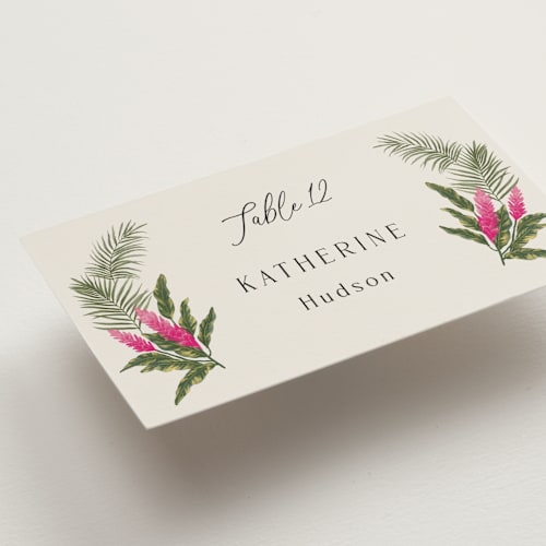 This is a lime wedding place cards with standard by Elly called tropical garden printing on signature in placecard