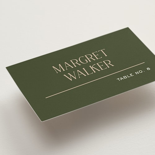 This is a olive wedding place cards with standard by Pixel and Hank called martini printing on signature in placecard