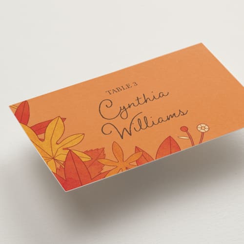 This is a autumn wedding place cards with standard by Morgan Ramberg called fall in love printing on signature in placecard