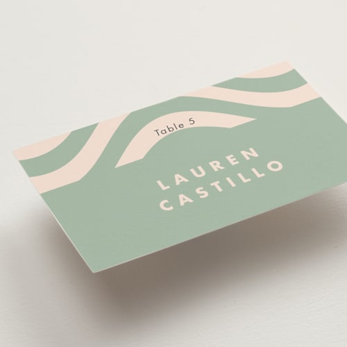This is a eucalyptus wedding place cards with standard by Catherine Culvenor called bubblegum printing on signature in placecard