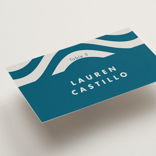 This is a lagoon wedding place cards with standard by Catherine Culvenor called bubblegum printing on signature in placecard
