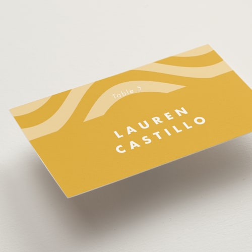 This is a sunshine wedding place cards with standard by Catherine Culvenor called bubblegum printing on signature in placecard