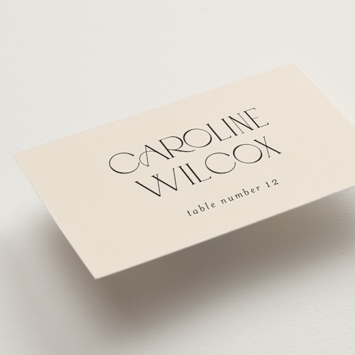 This is a linen wedding place cards with standard by Kelly Schmidt called edge printing on signature in placecard