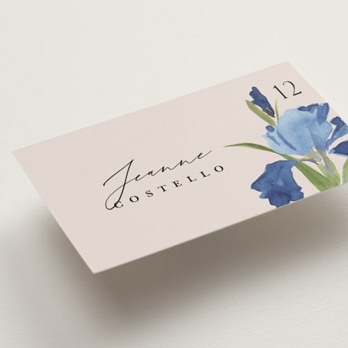 This is a natural wedding place cards with standard by Everett Paper Goods called irises printing on signature in placecard