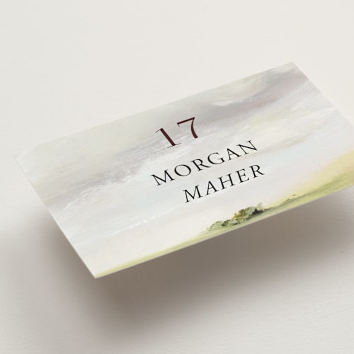 This is a fern wedding place cards with standard by Lindsay Megahed called savanna printing on signature in placecard