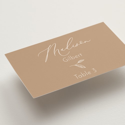 This is a buttercream wedding place cards with standard by Claudia Orengo called belle rose printing on signature in placecard