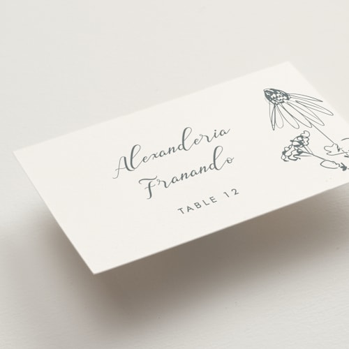 This is a storm wedding place cards with standard by Baumbirdy called sketched florals printing on signature in placecard
