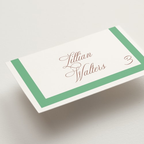 This is a clover wedding place cards with standard by Megan Davis called montauk printing on signature in placecard