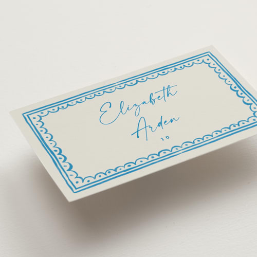 This is a ocean wedding place cards with standard by Pati Cascino called mediterraneo printing on signature in placecard