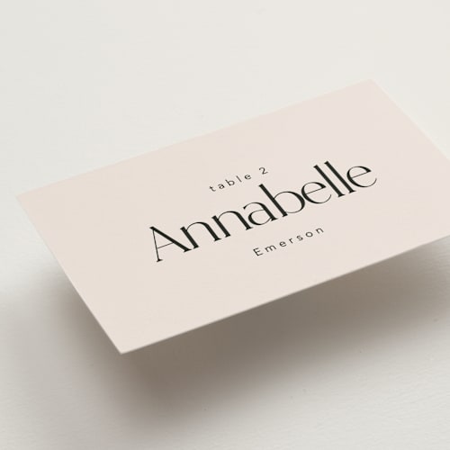 This is a cream wedding place cards with standard by Inkblot Design called happy in love printing on signature in placecard