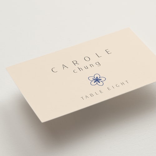 This is a marseille bleu wedding place cards with standard by Deborah Chou called two toned printing on signature in placecard