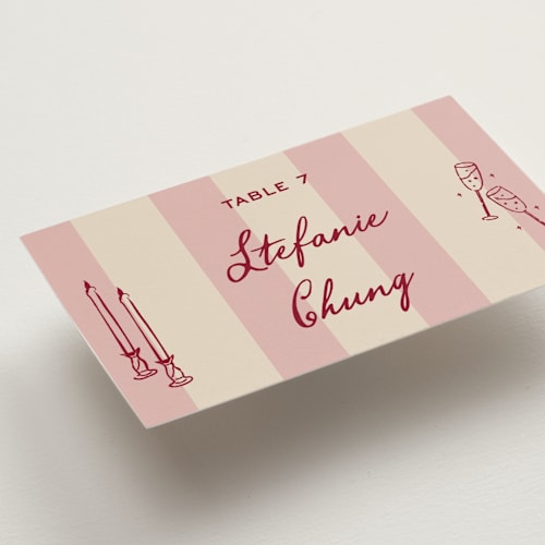 This is a rose wedding place cards with standard by Jennifer Lew called thompson printing on signature in placecard