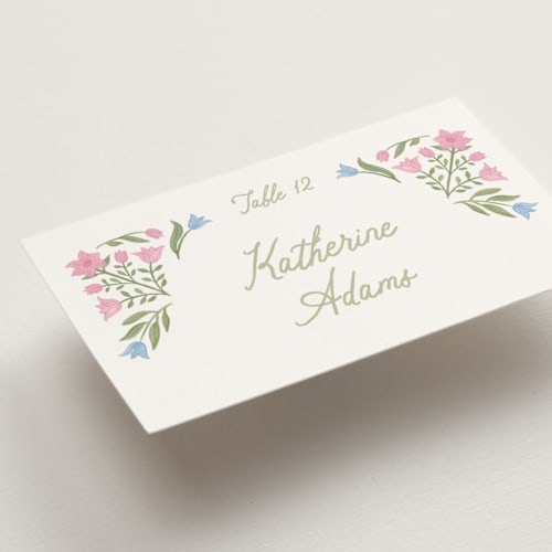This is a garden wedding place cards with standard by Creo Study called folk garden printing on signature in placecard