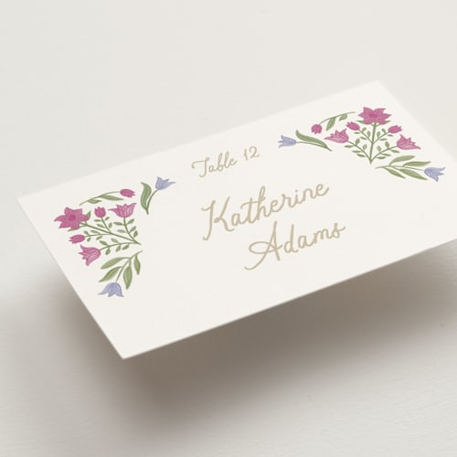 This is a garnet wedding place cards with standard by Creo Study called folk garden printing on signature in placecard