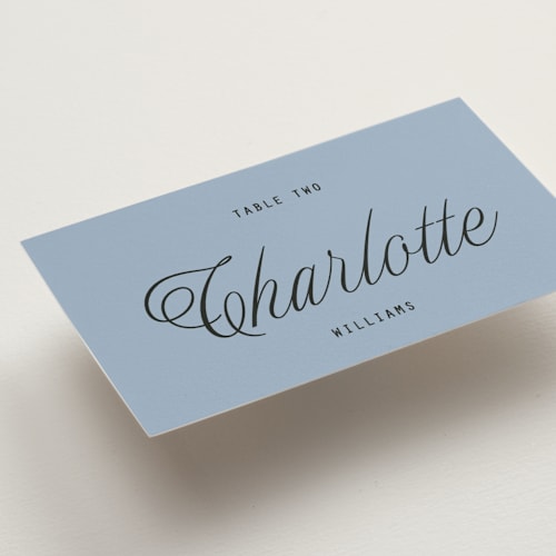 This is a sky wedding place cards with standard by Blustery August called cheers printing on signature in placecard