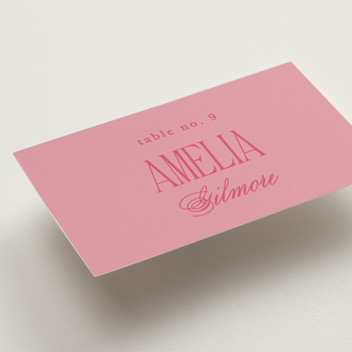 This is a flamingo wedding place cards with standard by Morgan Kendall called maximalist poppies printing on signature in placecard