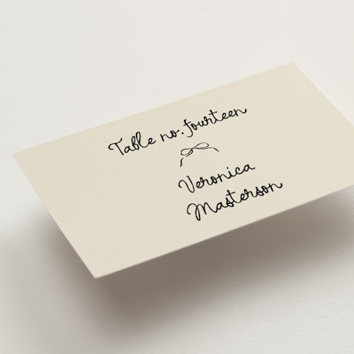 This is a tuxedo wedding place cards with standard by Jelena Vuletic called inkwoven printing on signature in placecard