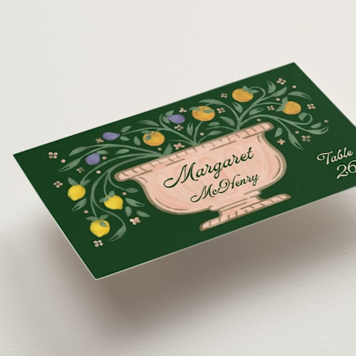 This is a verde wedding place cards with standard by Paper Sun Studio called bountiful printing on signature in placecard