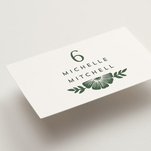 This is a fern wedding place cards with standard by Katharine Watson called block print frame printing on signature in placecard